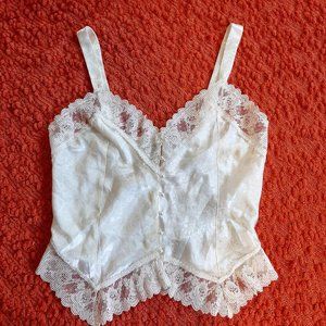 80's Satin and Lace Camisole by Lauren Alexandria Med White
